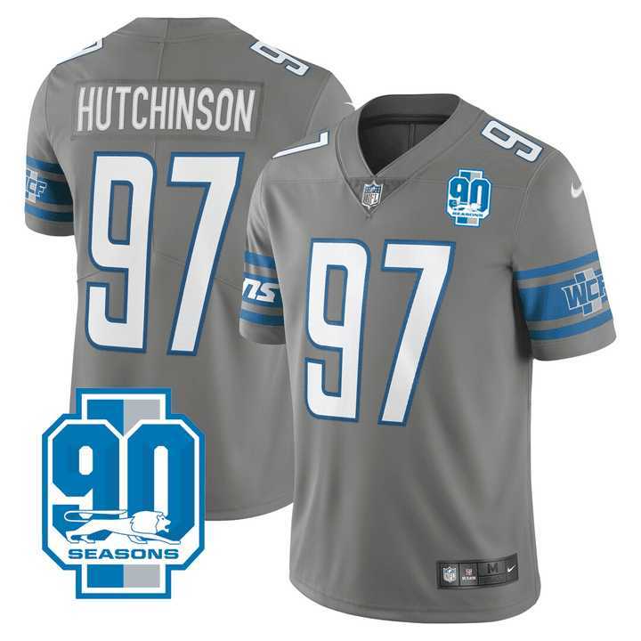 Mens Detroit Lions #97 Aidan Hutchinson Grey 2023 90th Anniversary Vapor Untouchable Limited Jersey Dzhi->detroit lions->NFL Jersey